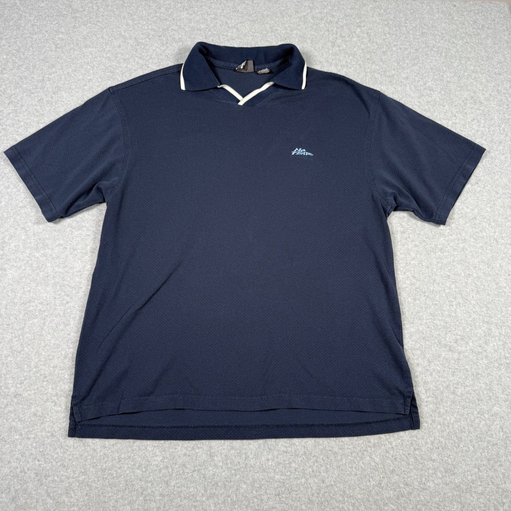 Vintage 90s No Fear Polo Shirt Mens Large Navy Blue Preppy Skater Made in USA